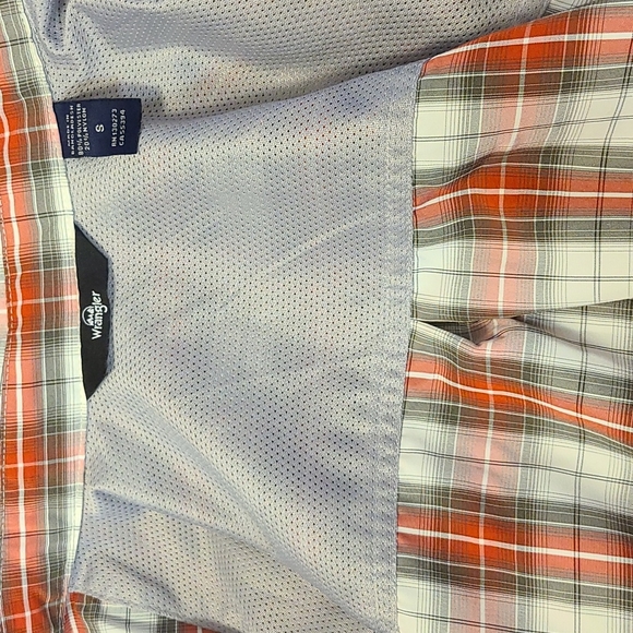 Wrangler Mens Shirt Short Sleeve Plaid Red/Orange Gray S - Picture 3 of 5
